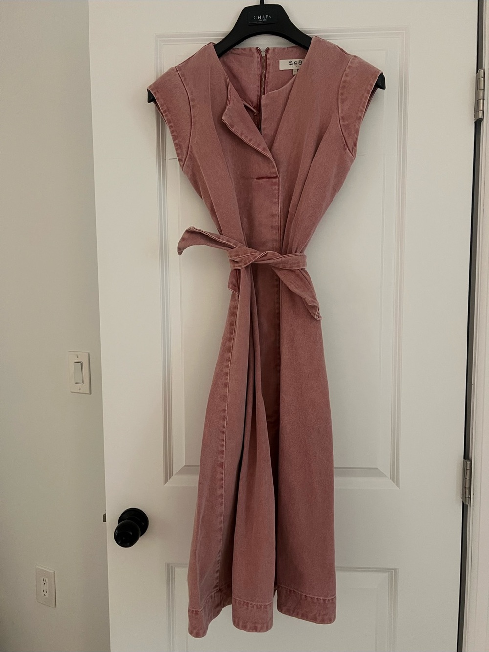 Sea New York Dusty Rose Sleeveless Belted Midi Dress